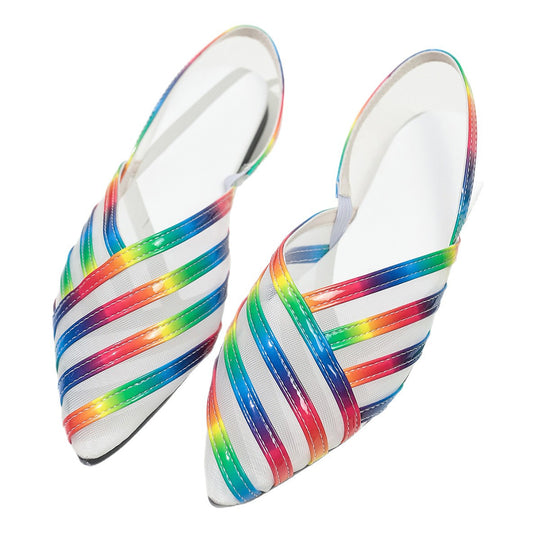 Damen  spitze Slingback-Ballerinas mit glänzenden Riemen und transparentem Mesh EB