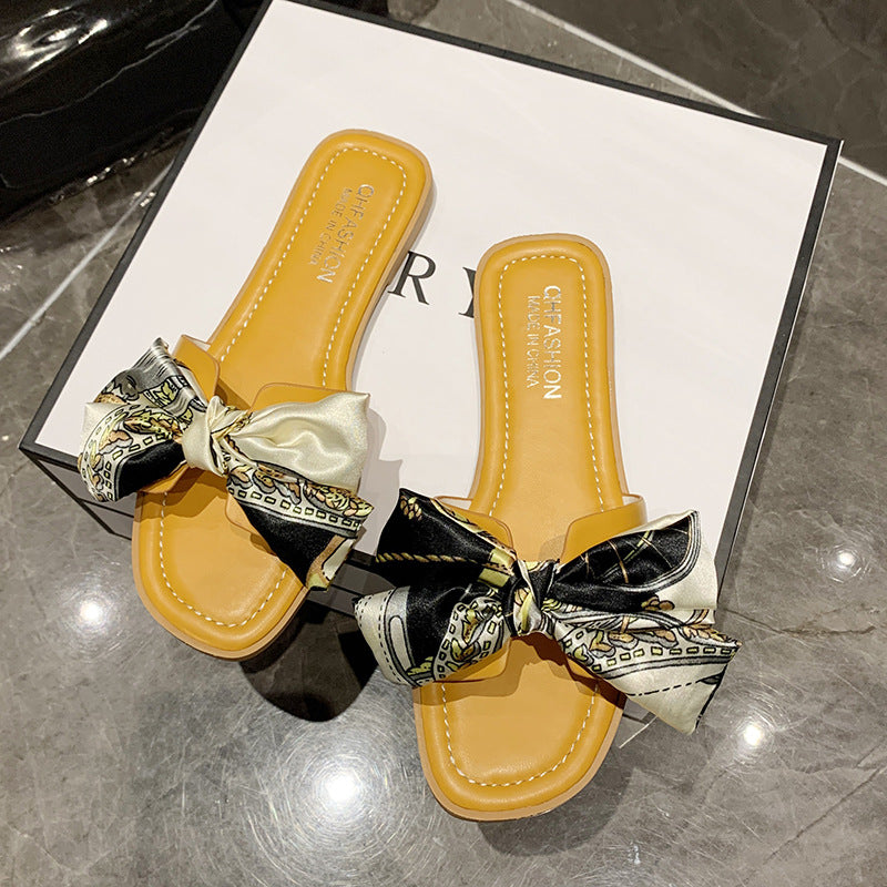 Damen Slide-Pantoletten mit dekorativem Schleifen-Design EB