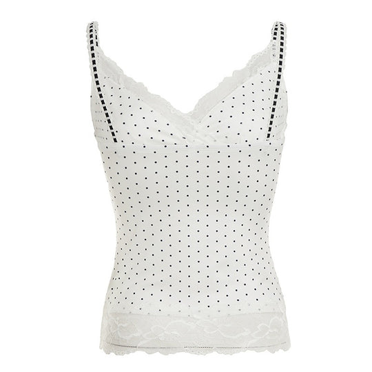 Damen Spaghetti-Trägertop mit floralen Spitzenakzenten und Polka-Punkten EB