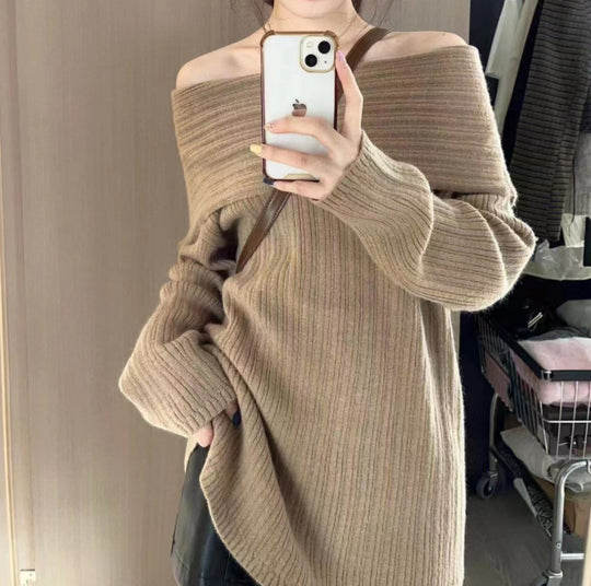 Damen Oversized Pullover mit Off-Shoulder-Schnitt EB