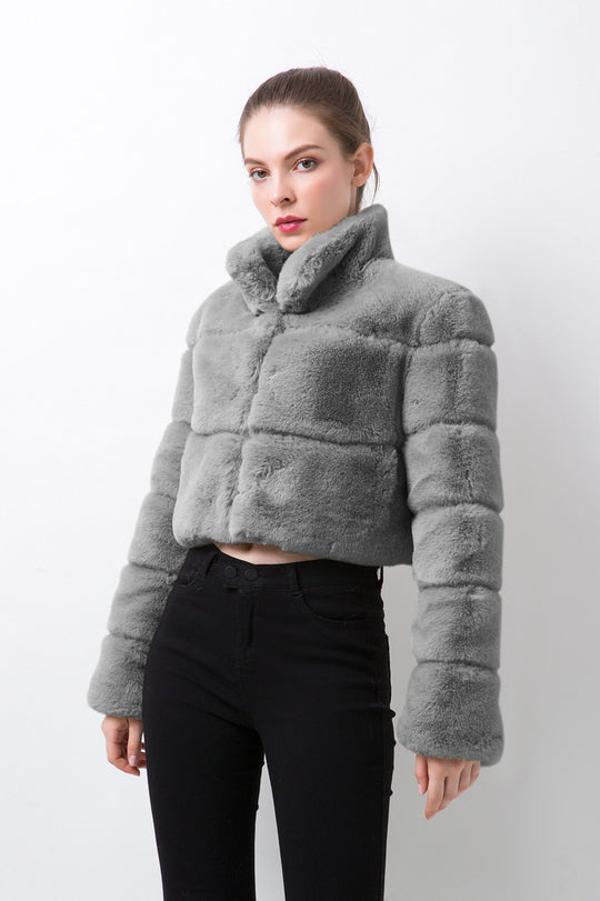 Damen modische kurze Kunstpelzjacke EB
