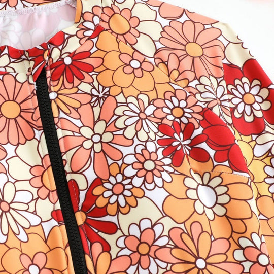 Damen Langarm-Badeanzug mit floralem Design und herausziehbarem Reißverschluss EB