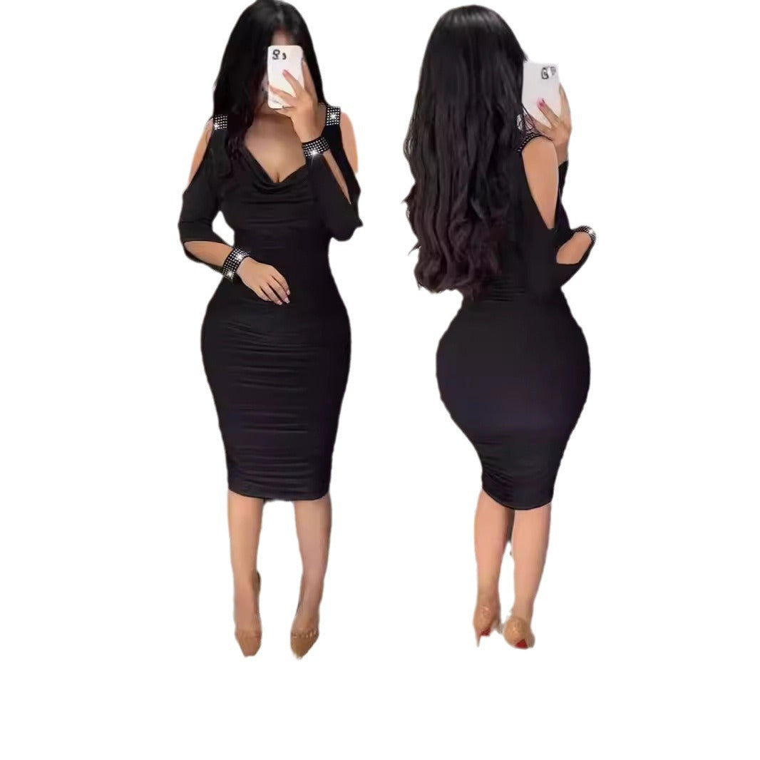 Damen Figurbetontes Cocktailkleid mit detaillierter Raffung und Off-Shoulder-Ärmeln EB