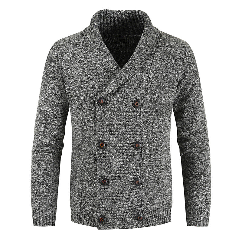 Herren nan doppelreihige Strickcardigan mit Schalkragen, strukturierter Maschenoptik und gerippten Bündchen EB