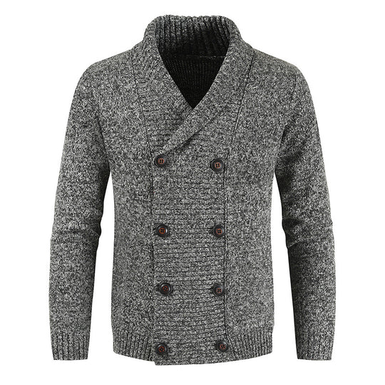 Herren nan doppelreihige Strickcardigan mit Schalkragen, strukturierter Maschenoptik und gerippten Bündchen EB