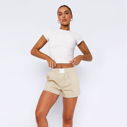 Damen Baumwoll-Shorts mit elastischem Bund und Streifenmuster EB