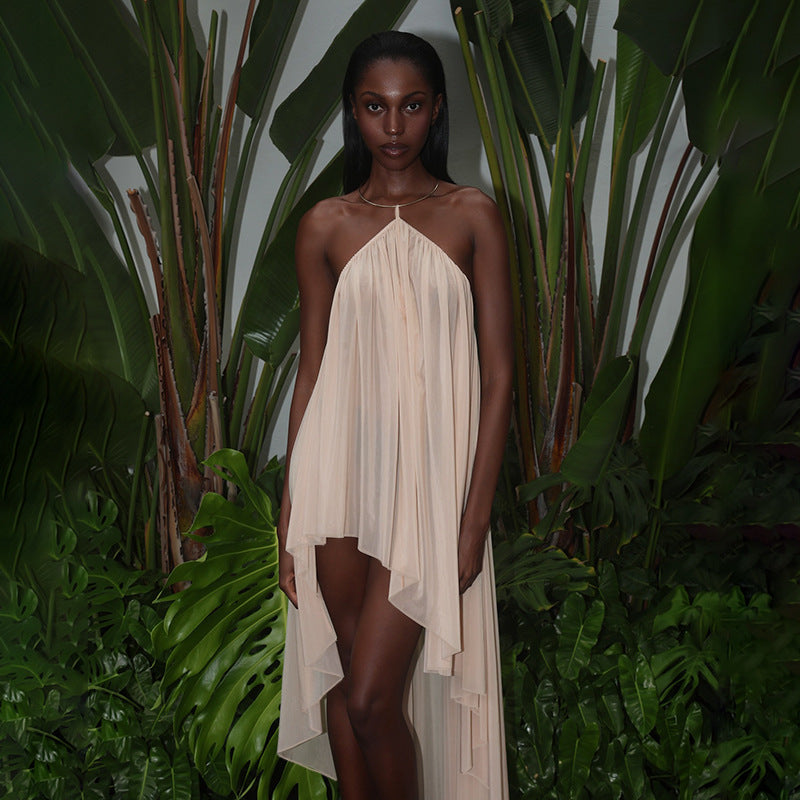 Damen asymmetrisches Strandkleid mit fließendem Schnitt und Rüschendetails EB