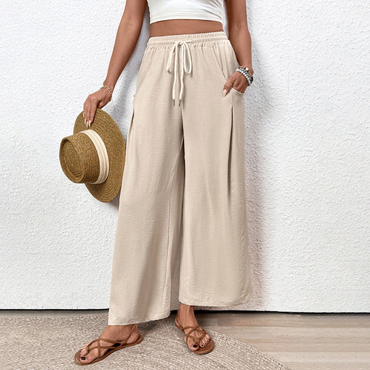 Damen Weite Palazzo-Hose mit elastischem Bund und seitlichen Taschen EB