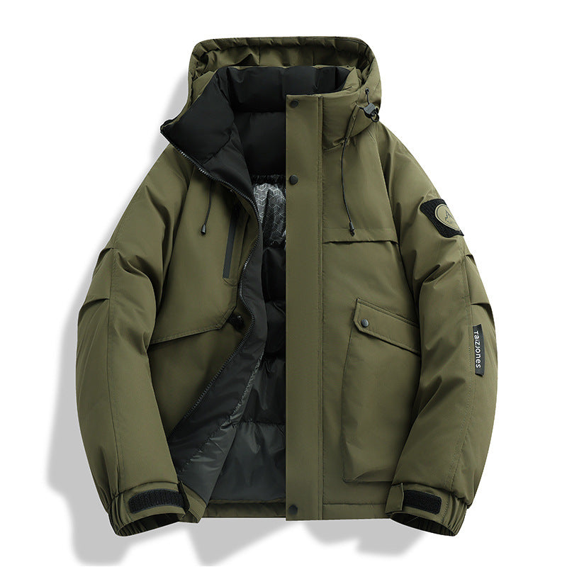 Herren wattierte Kapuzen-Winterjacke mit winddichter Außenhülle, gesteppter Thermofütterung und multifunktionalen Taschen EB