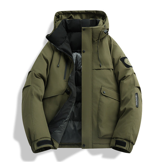 Herren wattierte Kapuzen-Winterjacke mit winddichter Außenhülle, gesteppter Thermofütterung und multifunktionalen Taschen EB
