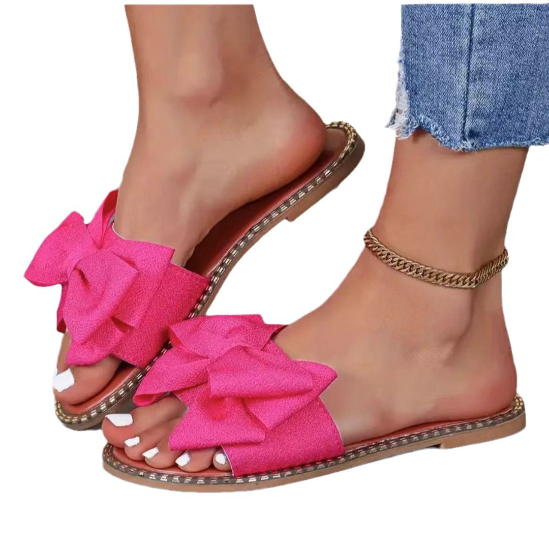 Damen elegante Sommer-Pantoletten mit großem Schleifen-Detail EB