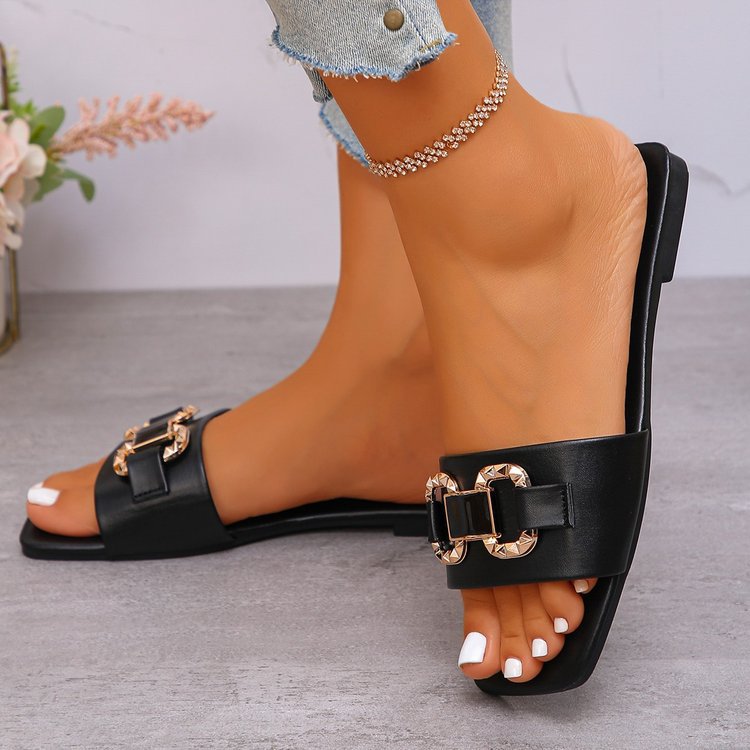 Damen Elegante Slip-On Sandalen mit dekorativer Schnalle EB