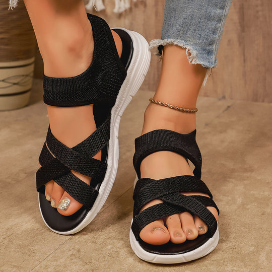 Damen Sportliche Freizeitsandalen mit atmungsaktiver Strickoberfläche EB