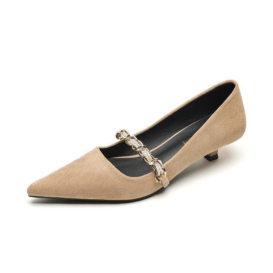 Damen elegante spitze Ballerinas mit modischer Kettenapplikation EB