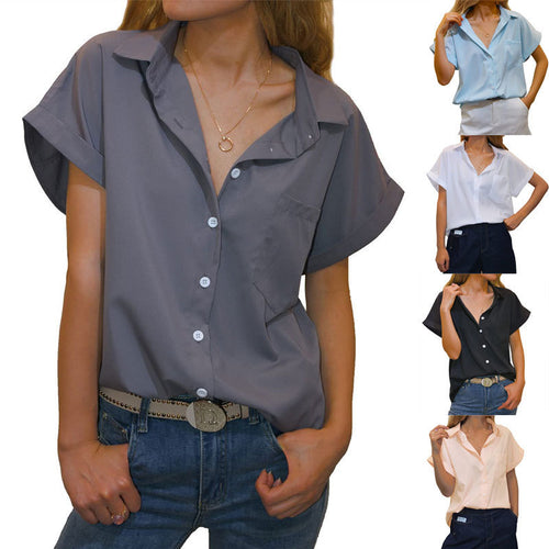 Damen elegant geschnittene Kurzarmbluse EB