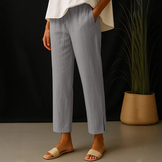 Damen Casual-Chino Leinenoptik Culotte mit elastischem Tunnelzugbund und Eingrifftaschen EB