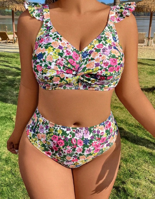 Damen Hochgeschnittener Bikini mit Rüschendetails EB