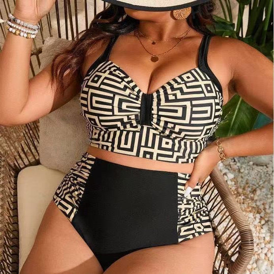 Damen Zweiteiliges Bikini-Set mit modernem geometrischem Design EB