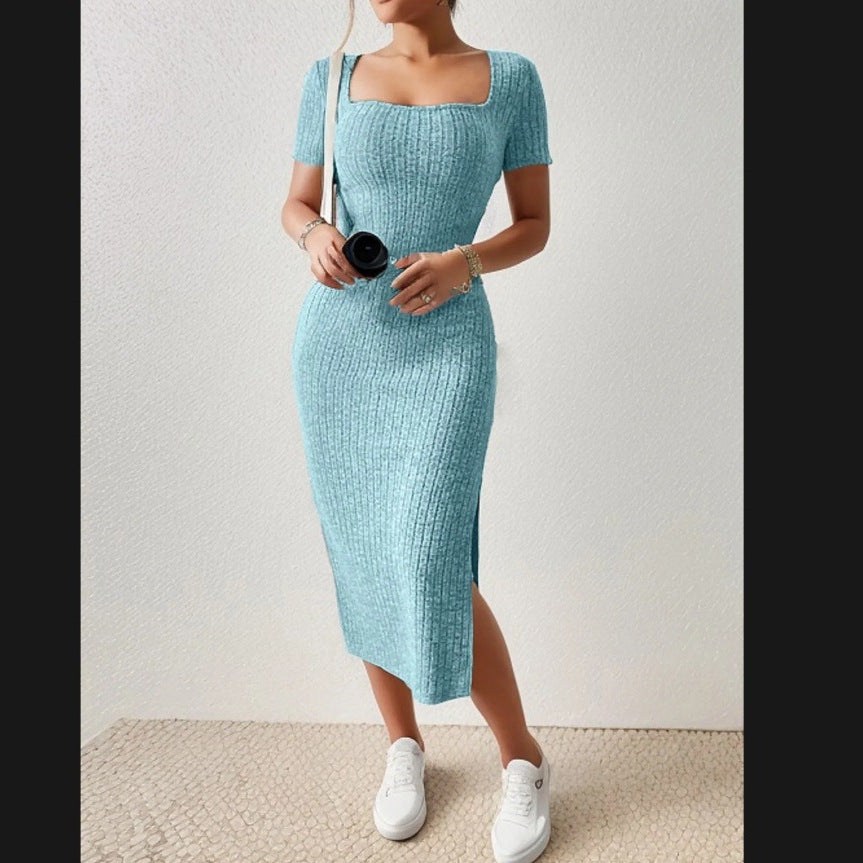 Damen Figurbetontes Maxikleid mit seitlichen Schlitzen und elastischem Material EB