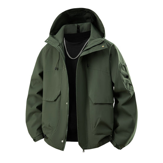 Herren wasserdichter Kapuzen-Outdoorblouson mit winddichter Membran, verstellbarem Saum und multifunktionalen Taschen EB
