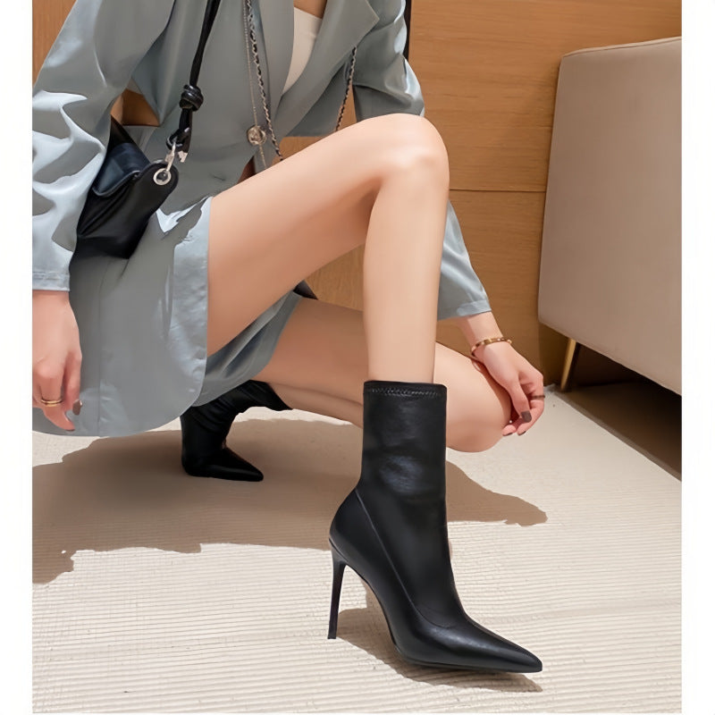 Damen elegante Ankle Boots mit spitzem Design und hohem Absatz EB