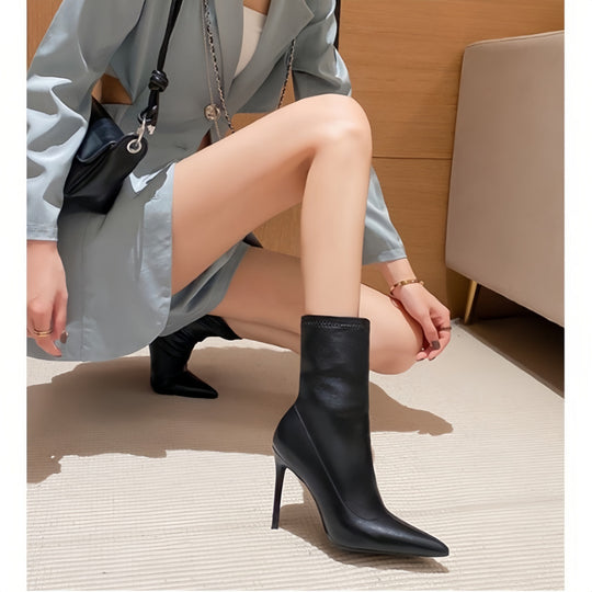 Damen elegante Ankle Boots mit spitzem Design und hohem Absatz EB