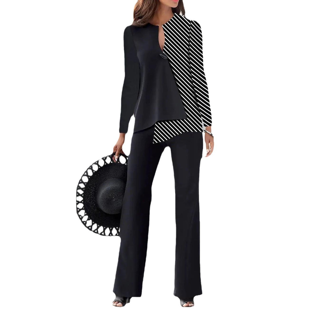 Damen Elegantes und modernes Hosenanzug-Set mit asymmetrischem Design EB