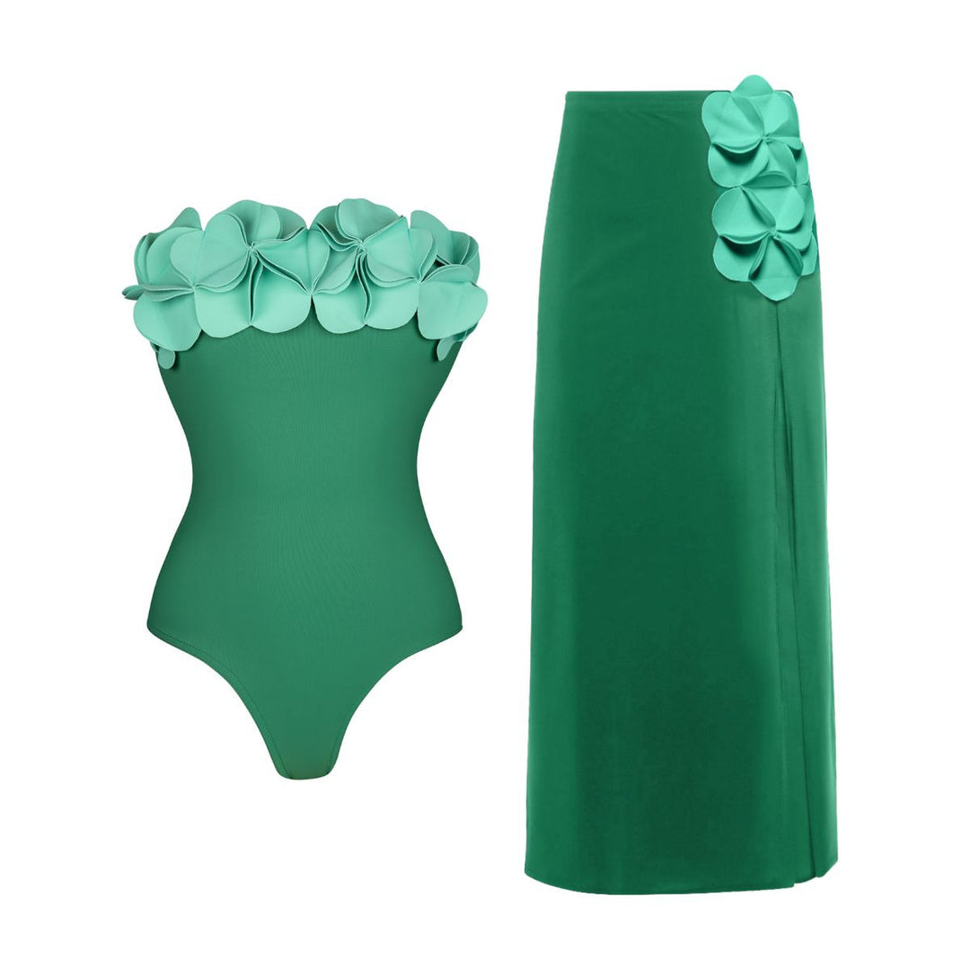 Damen Schwimmanzug mit asymmetrischem Schnitt und floralen Applikationen EB