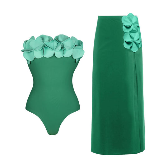 Damen Schwimmanzug mit floralem Oberteil und eleganter Maxi-Rock EB