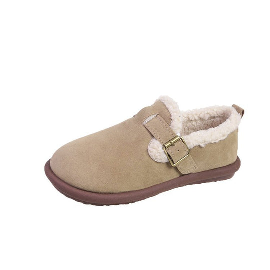 Damen Gefütterte Wildleder‑Optik Hausschuhe-Mules mit Teddyfutter und verstellbarem Riemen EB