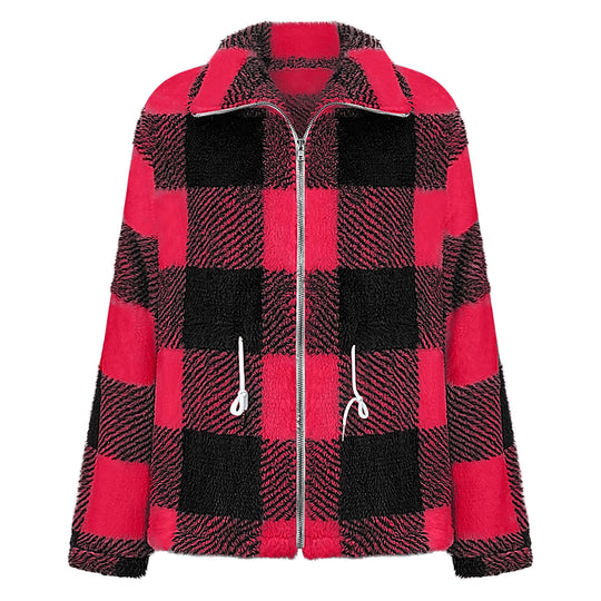 Damen Plüschjacke mit Karomuster EB