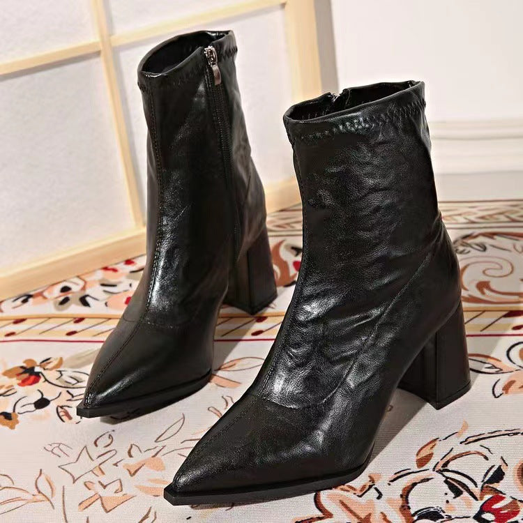 Damen Elegante Stiefeletten mit blockierbarem Reißverschluss und spitzem Design EB
