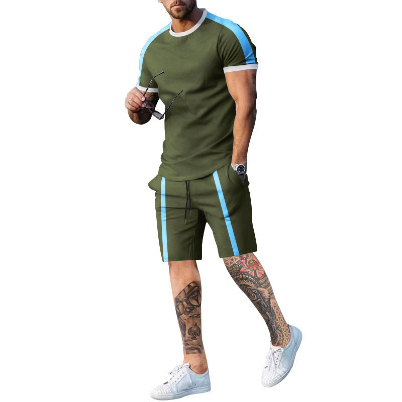 Herren Sportliches Kurzarm- und Shorts-Set mit Kontraststreifen EB