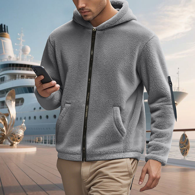 Herren kuscheliger Fleece-Hoodie mit glänzendem Reißverschluss und praktischen Taschen EB