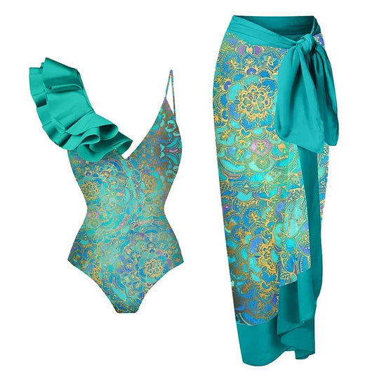 Damen Einteiler Badeanzug mit trendigem Volant-Design EB