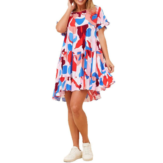 Damen verspieltes Sommerkleid mit Rüschen und asymmetrischem Saum EB