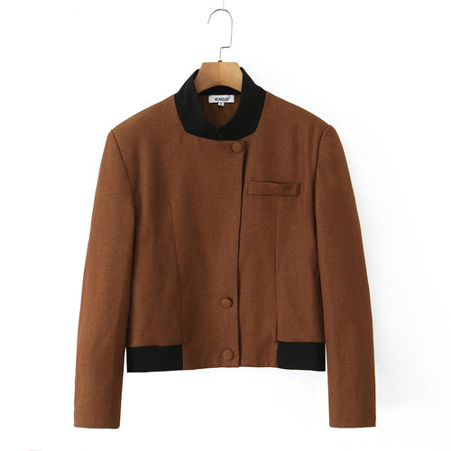 Damen modische Kurzjacke mit elegante Knopfleiste und kontrastierendem Kragen EB