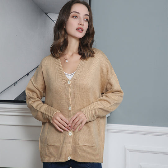 Damen Grobstrick Cardigan mit praktischen Eingrifftaschen und V-Ausschnitt EB