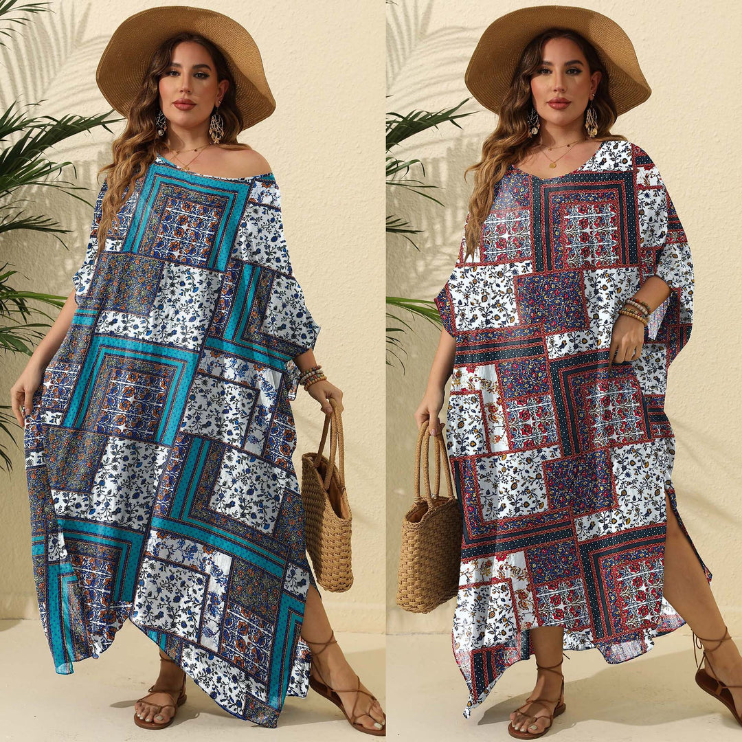 Damen luftiges Maxikleid mit farbenfrohem Patchwork-Design EB