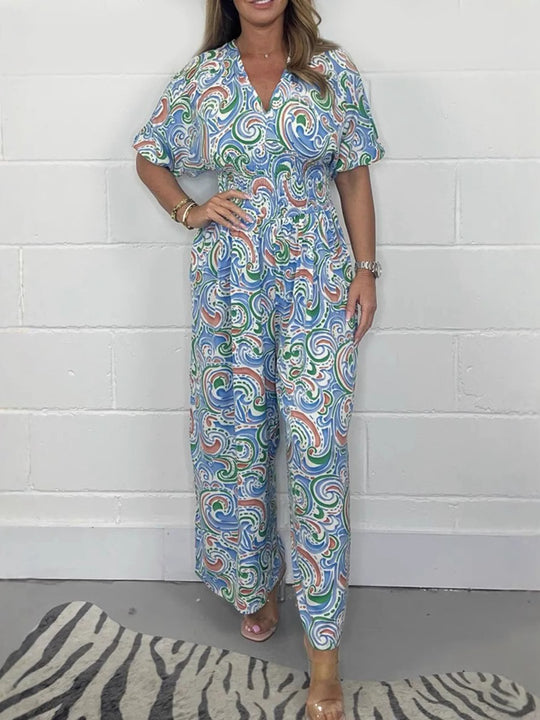 Damen Fließendes Jumpsuit mit elegantem Paisleymuster und Taillierung EB