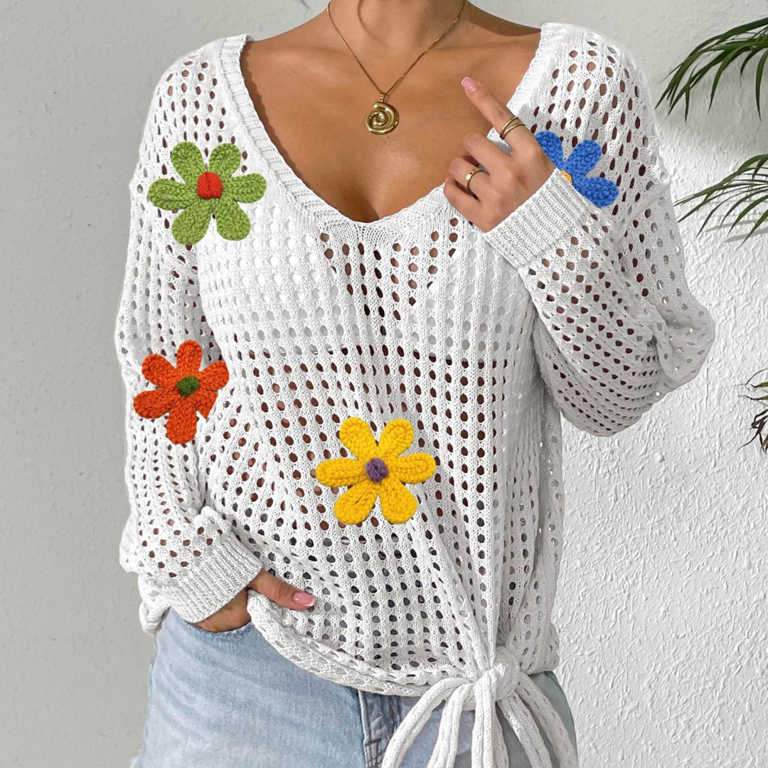 Damen Häkeloberteil mit Blumenapplikationen EB