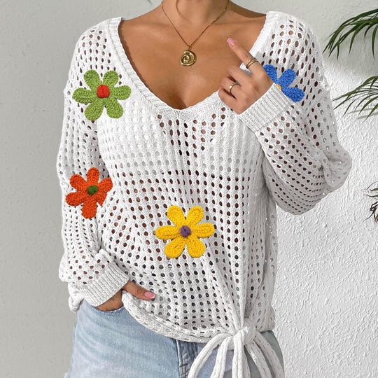 Damen Häkeloberteil mit Blumenapplikationen EB