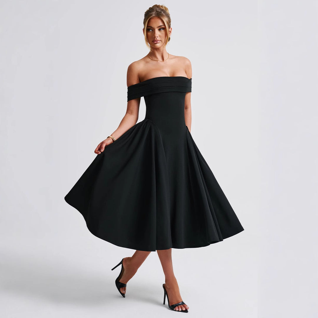 Damen Off-Shoulder Cocktailkleid mit voluminösem Rock und elegantem Trägerdesign EB