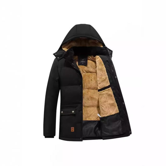 Herren Wattierter Parka mit durchgehendem Teddyfutter abnehmbarer Kapuze und Multifachtaschen EB