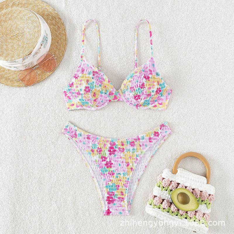Damen Bunte Push-Up-Bikini mit floralem Design EB