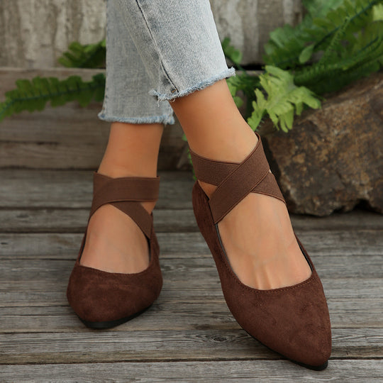 Damen elegante Ballerinas mit gekreuzten Riemen und weichem Obermaterial EB