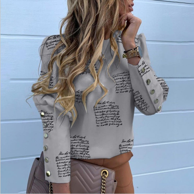 Damen Leichte Bluse mit Leopardenprint, Ballonärmeln und Zierknopfleiste EB