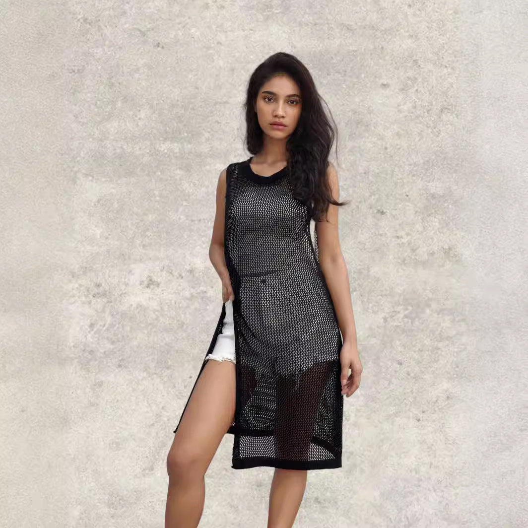 Damen Netz-Kleid mit seitlichen Schlitzen und lässigem Schnitt EB