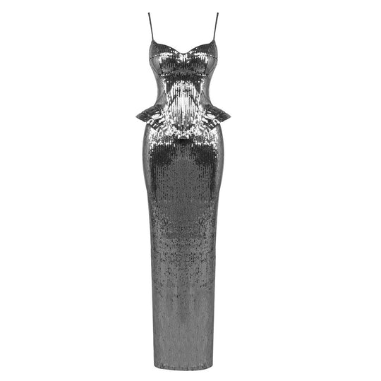 Damen glamouröses Abendkleid mit schimmernden Pailletten und elegantem Schnitt EB