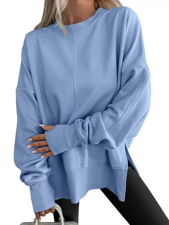 Damen Bequemer Langarm-Sweater mit Seitenschlitzen EB